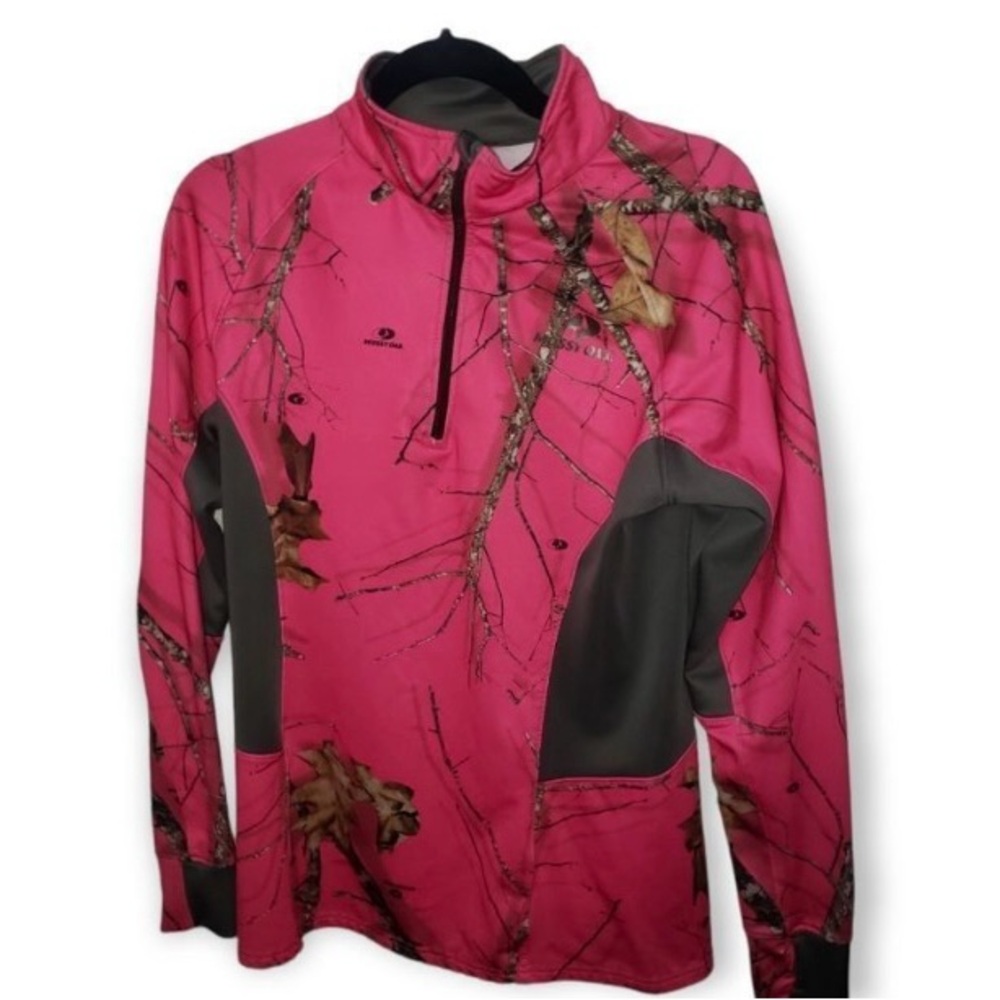 Mossy Oak Pink Green Tree Quarter Zip sweatshirt Pullover Size Medium SUPER EUC